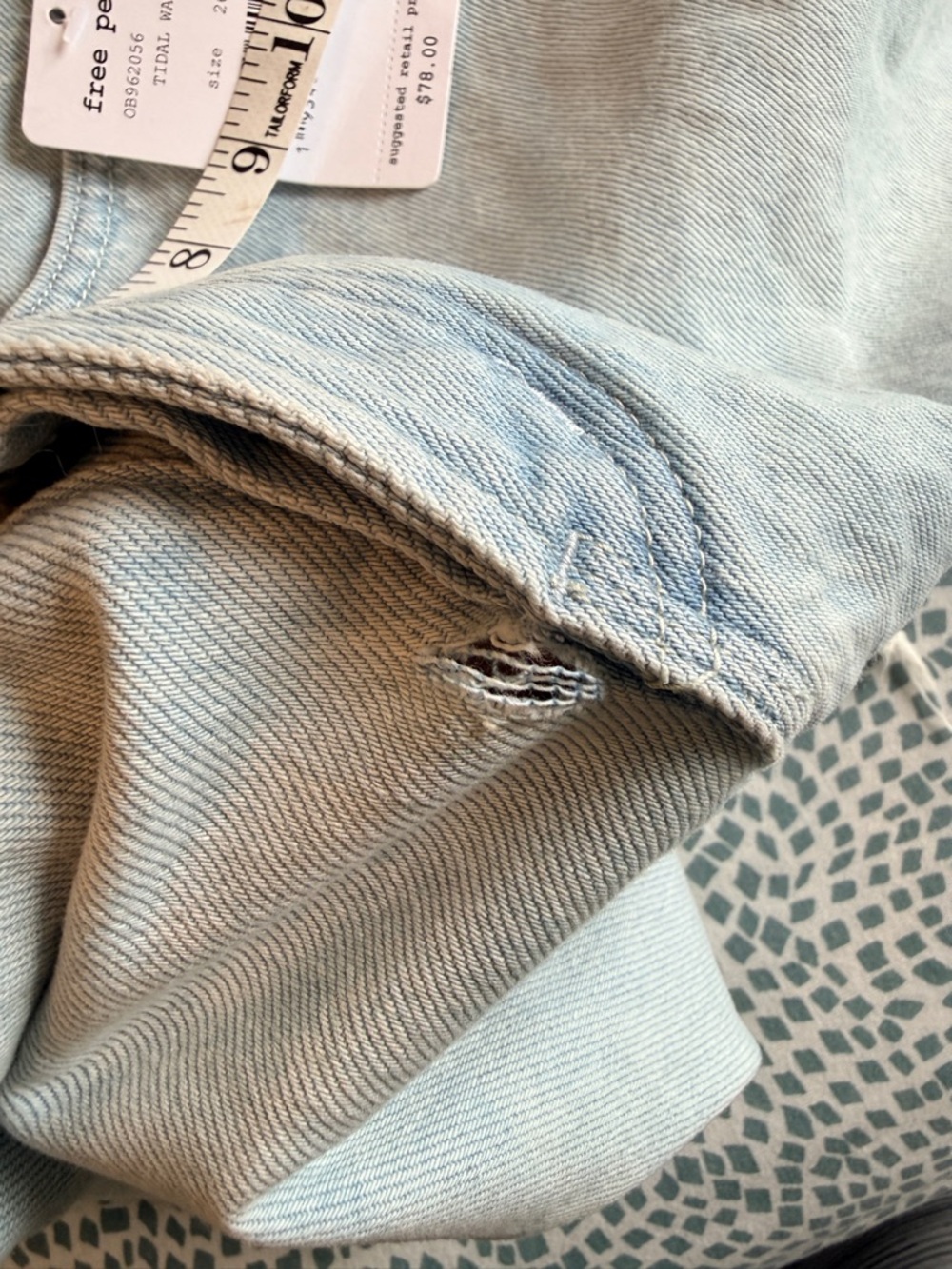 Free People | Pale Blue Raw-Hem Denim Mini‎ Skirt *FLAW* - Picture 6 of 14